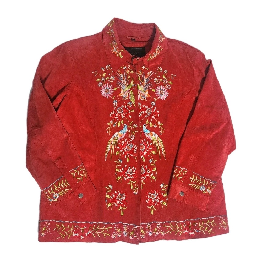 VTG Avanti Art To Wear Suede 100% Leather Embroidered Jacket Women's Sz 1X